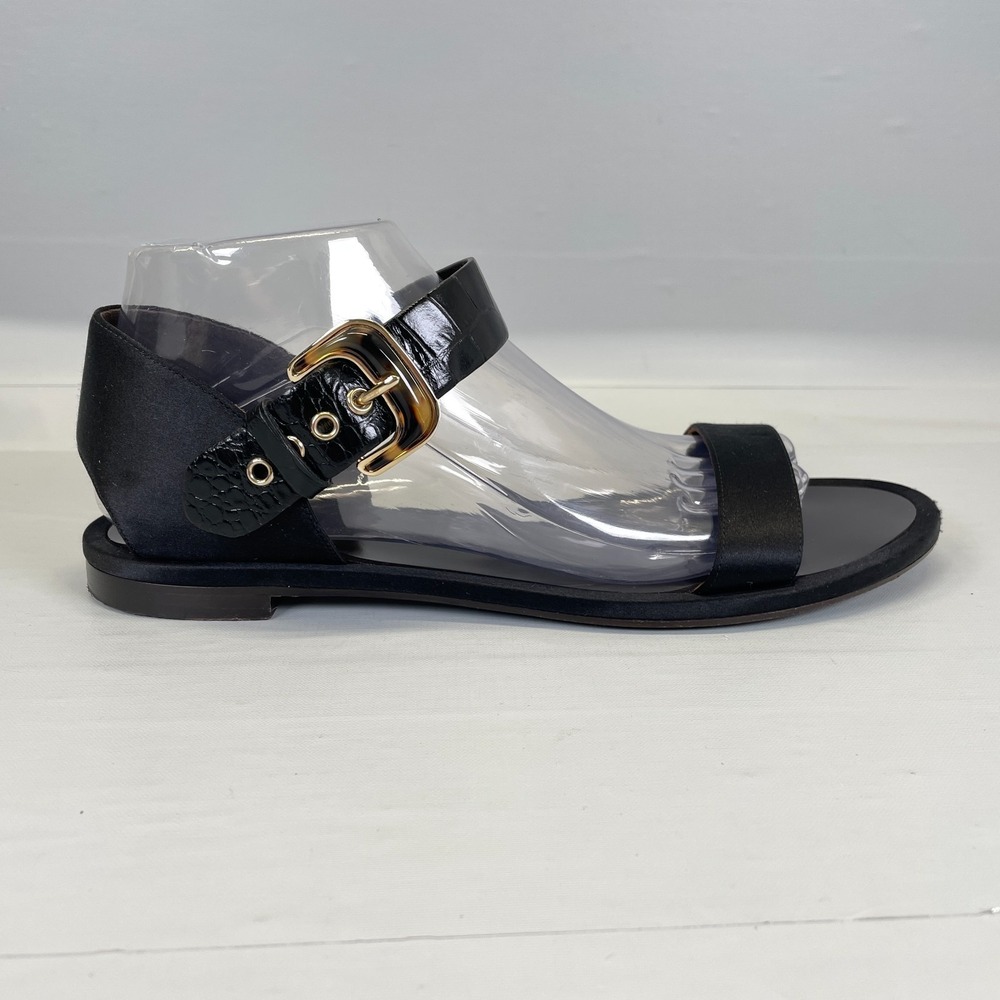 Giorgio Armani Ankle Strap Sandals Womens Size 39.5 US 9.5 Black Leather Shoes